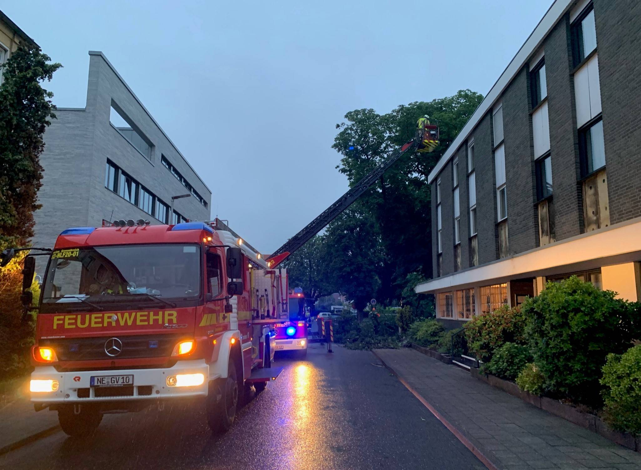 Baum kracht auf Hotel an der Röntgenstraße