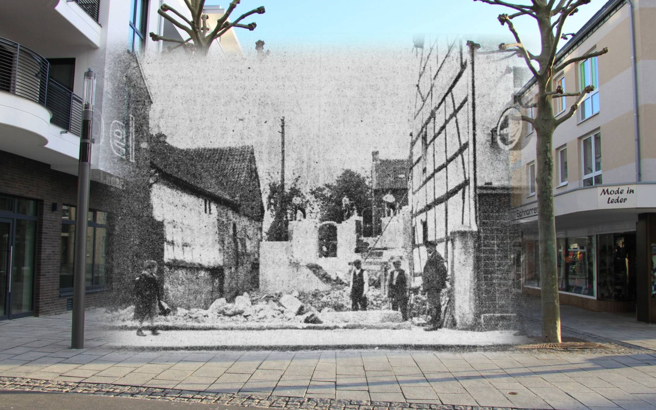  Diese Fotomontage macht deutlich, wo die Synagoge gestanden hat.  Fotos: Herlitz  