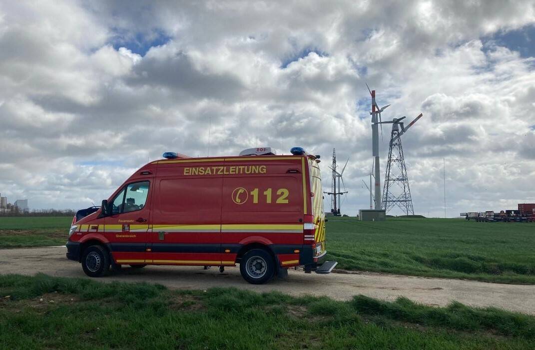 Defektes Windrad – Umfangreiche Absperrmaßnahmen
