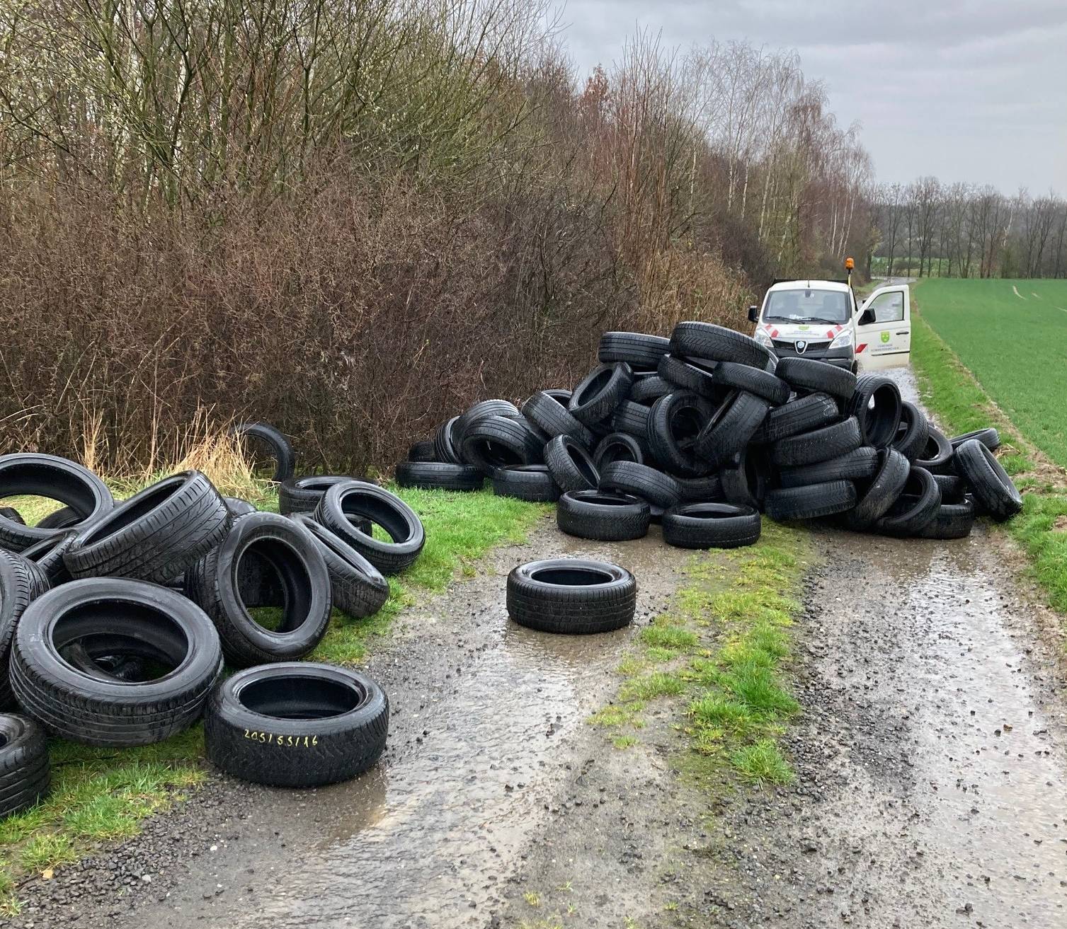 Wilder Müll mitten auf Feldweg entsorgt