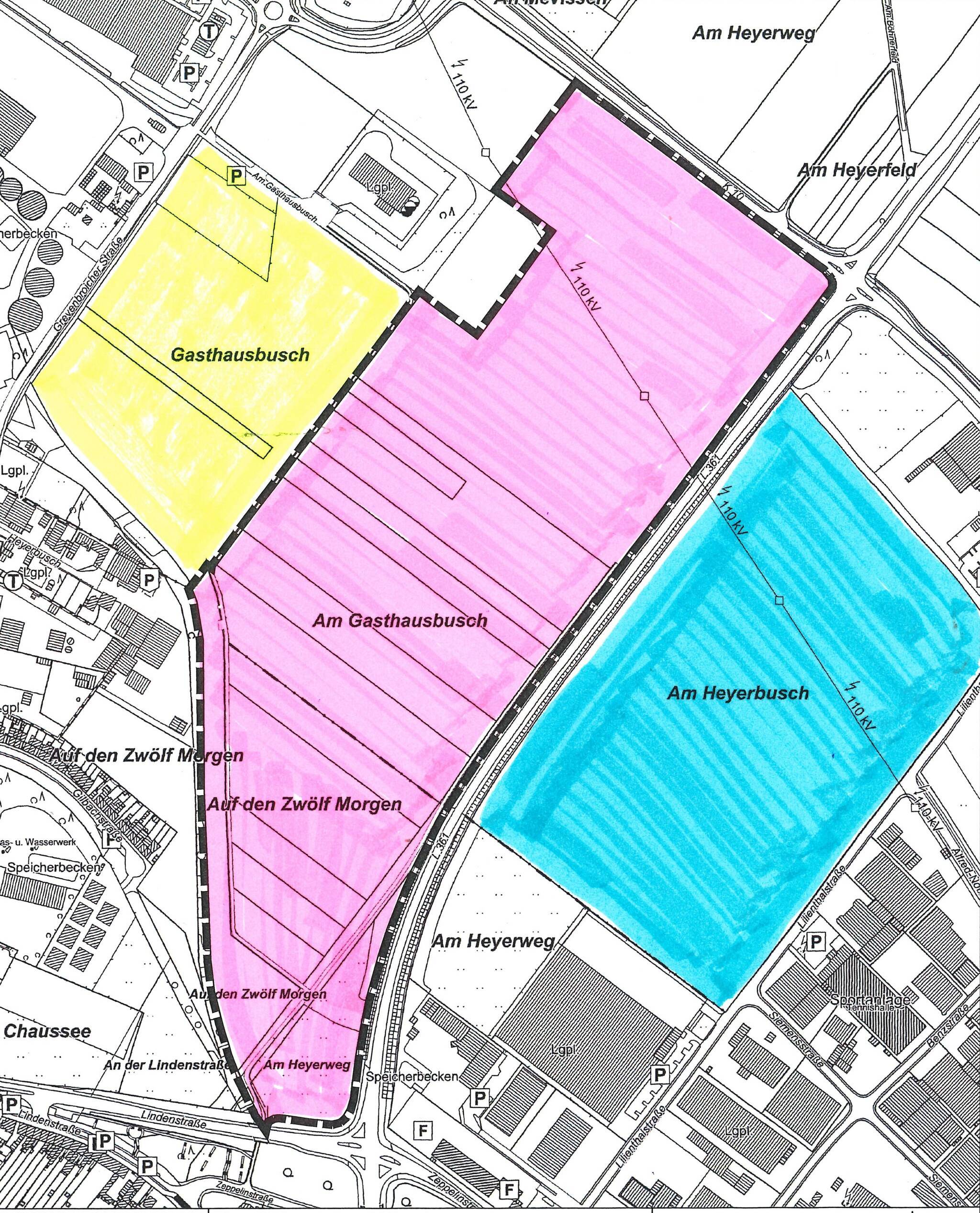 Hier könnte das Hyperscale-Rechenzentrum am "Gasthausbusch" entstehen (pinke Fläche).