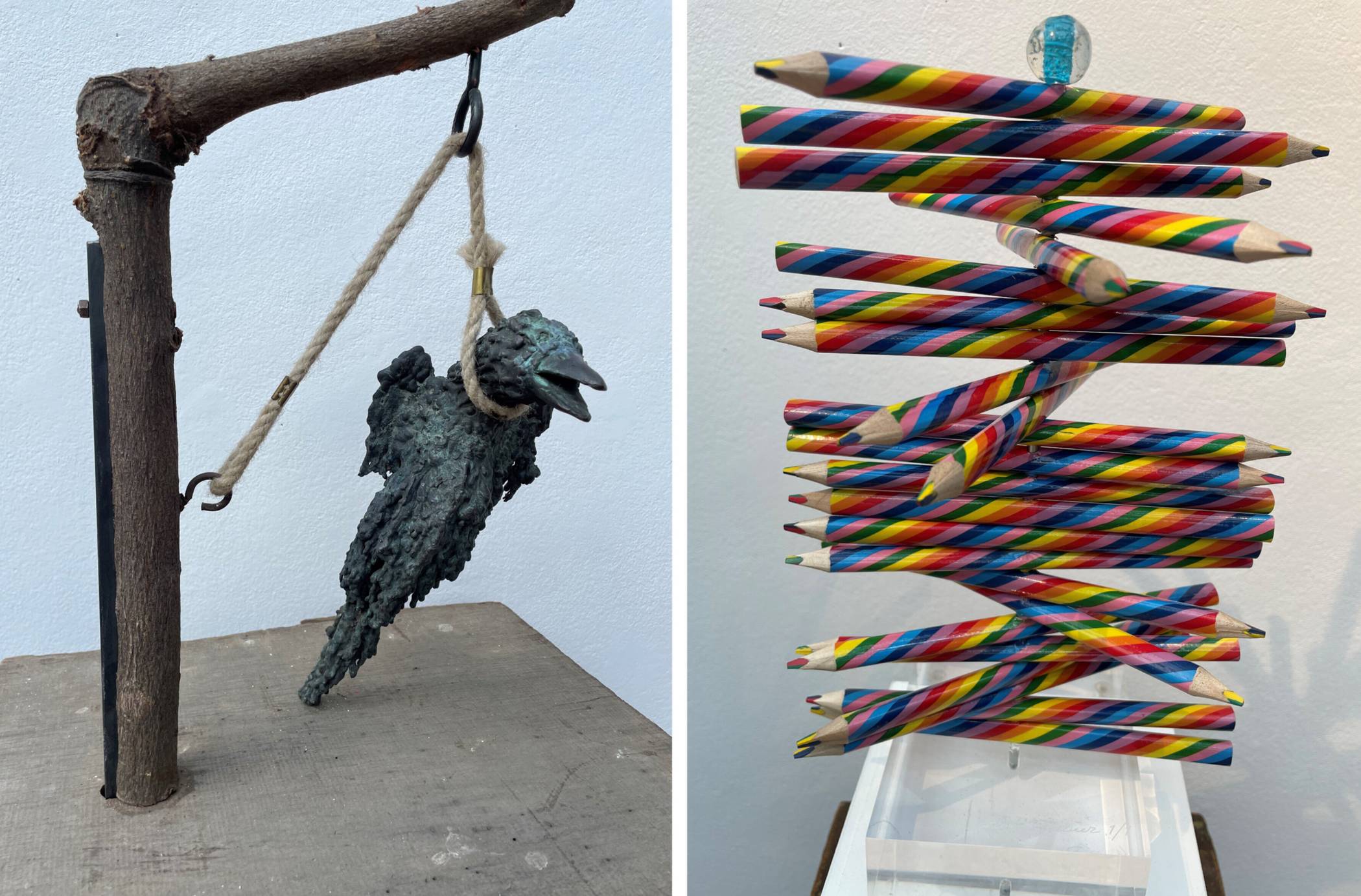 Bei ihrer kommenden Ausstellung „Kinderleicht – bleischwer“ zeigt Künstlerin Renate Fellner kontrastreiche Kunstwerke wie die obigen.