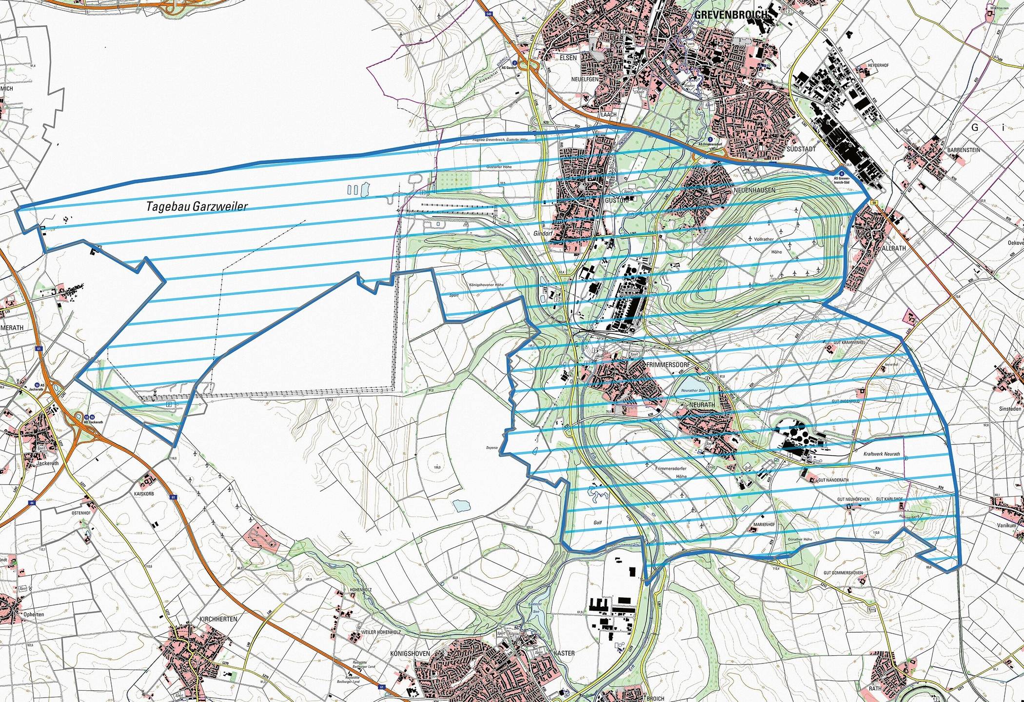 Die Karte zeigt die vorsorglich eingerichtete Überwachungszone im Rhein-Kreis.