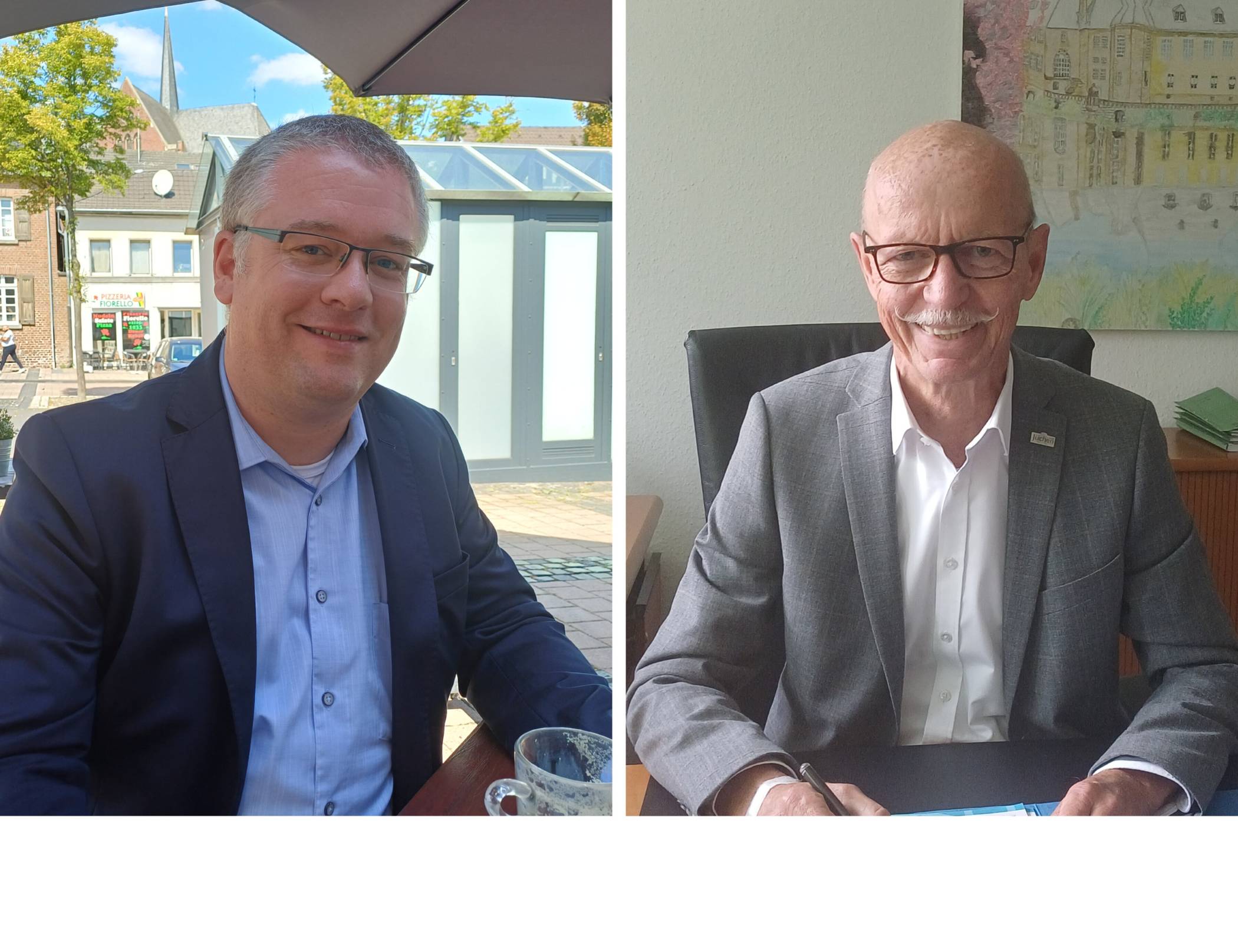  Bürgermeister Philipp Sieben (l.) hat den kurzfristig ergänzten Tagesordnungspunkt und den daraus resultierenden Ratsbeschluss, seinem Vorgänger Harald Zillikens die Bezeichnung Ehrenbürgermeister zu verleihen, wegen eines Verstoßes gegen das geltende Recht beanstandet.  