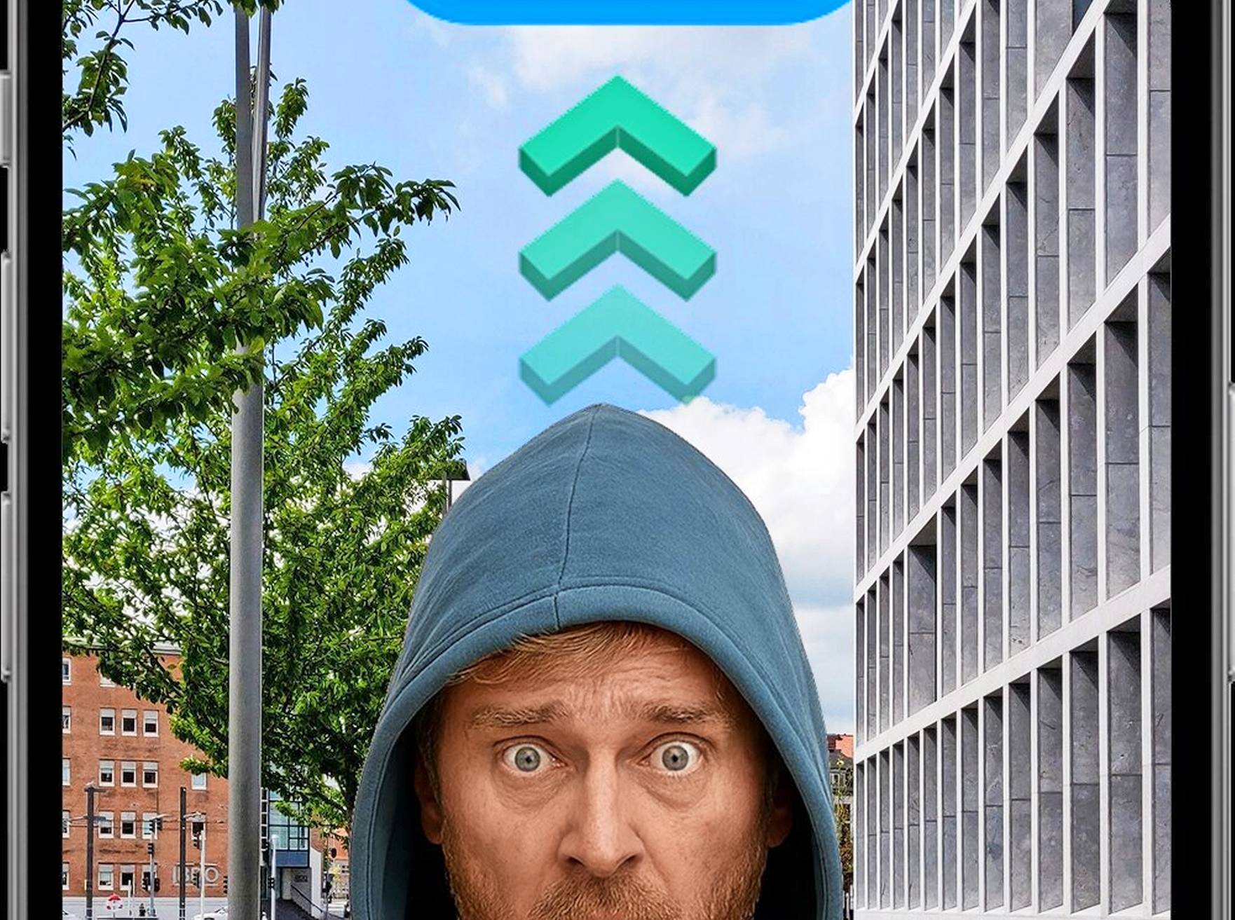  Eine künstlich erstellte Darstellung der App, die veranschaulicht, was auf dem Smartphone zu sehen wäre, wenn ein potenzieller Angreifer gefilmt wird.  