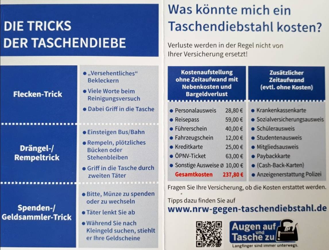  Polizei informiert:: Phänomen "Taschendiebstahl" in Zahlen