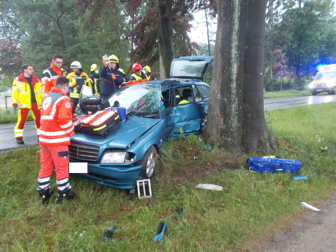 Pkw schleudert gegen Baum: Fahrer eingeklemmt