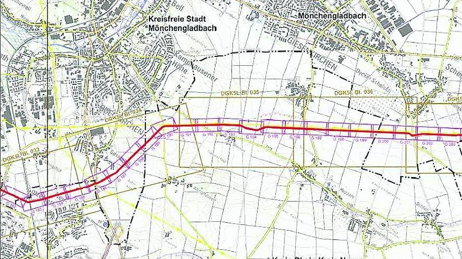  Interne Planungsentwürfe der Erdgasfernleitung durch die Gemeinde — der endgültige Leitungsverlauf steht jedoch noch nicht fest. 