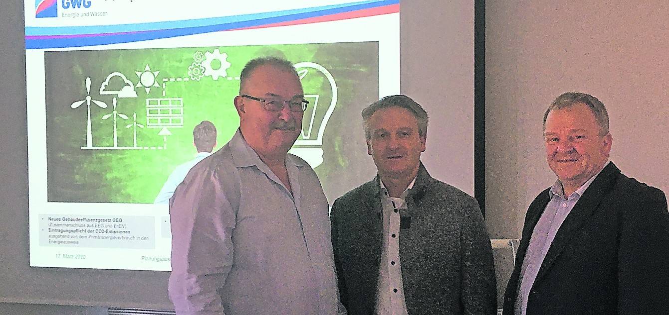 Willi Peitz (GWG, links) und Wolfgang Kaiser (CDU, rechts) präsentierten gestern gemeinsam mit dem Fachplaner das Konzept einer modernen Wärmeversorgung.