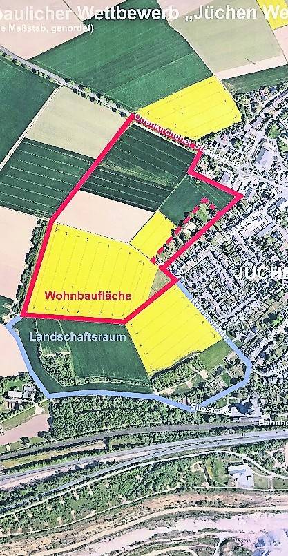  Hier sind beide Teilbereiche von „Jüchen West“ markiert. 